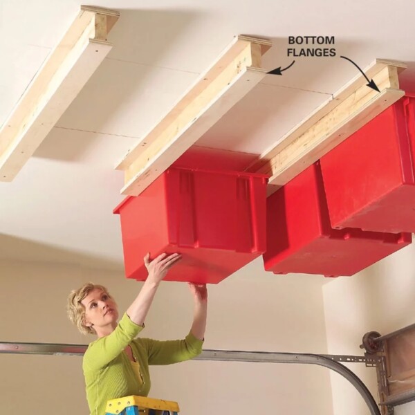 Efficient Garage Storage: DIY Wooden Flanges for Overhead Tote Storage