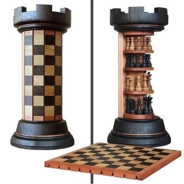 Masterful Woodworking: A Hidden Chess Tower Masterpiece