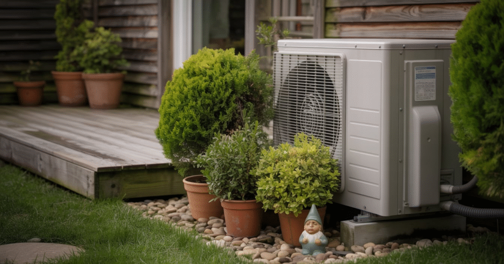 Plants hiding mini split outdoor unit 