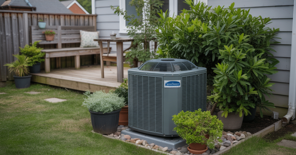 Plants making outdoor AC unit look better 